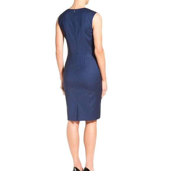 Boss Hugo Boss Delura Stretch Wool Blue Sheath Career Dress Size 4 - Picture 4 of 11